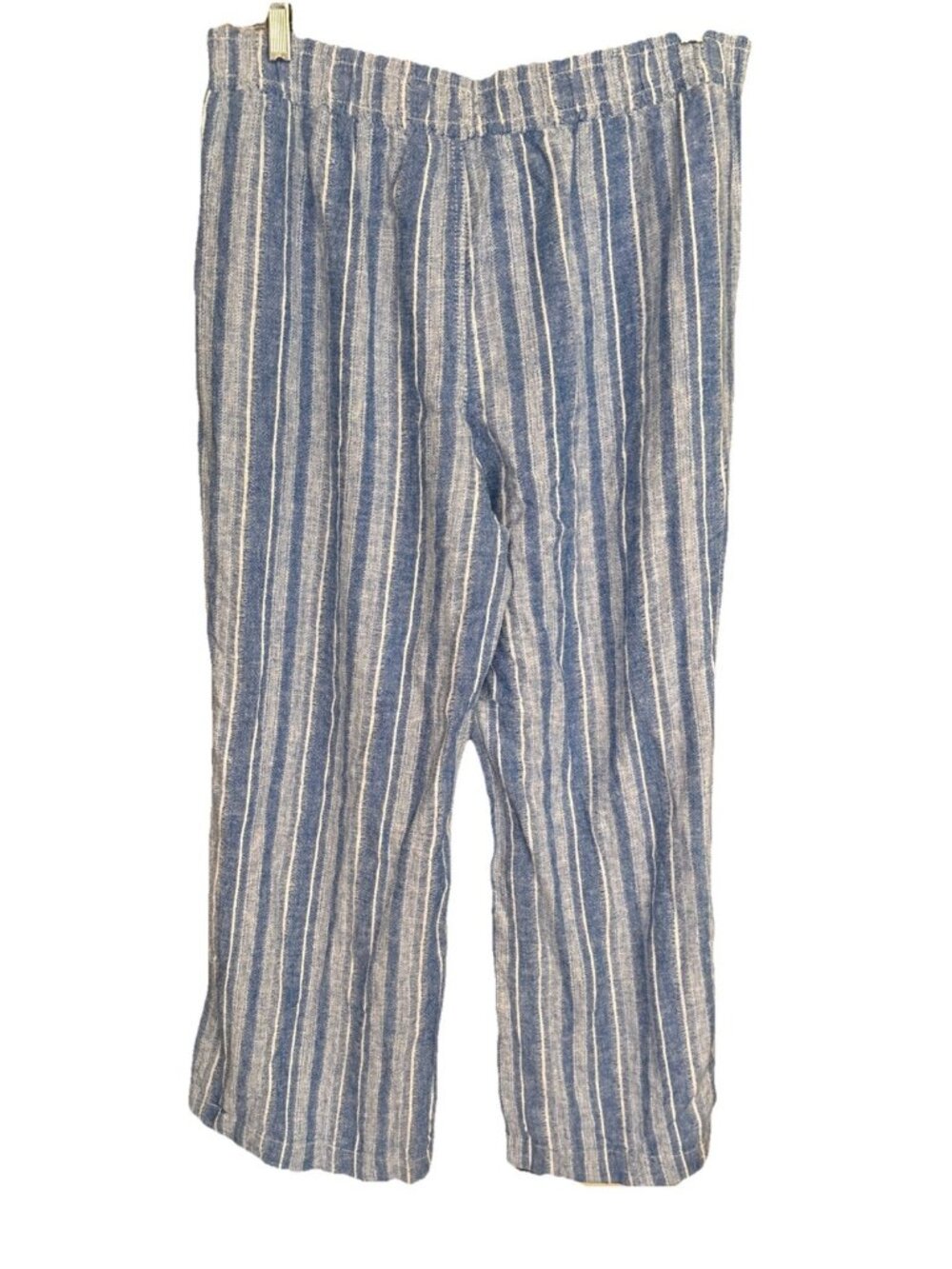 Briggs Women's Linen Blend Pull-On Pants Stripe Light Blue XL Pockets Coastal